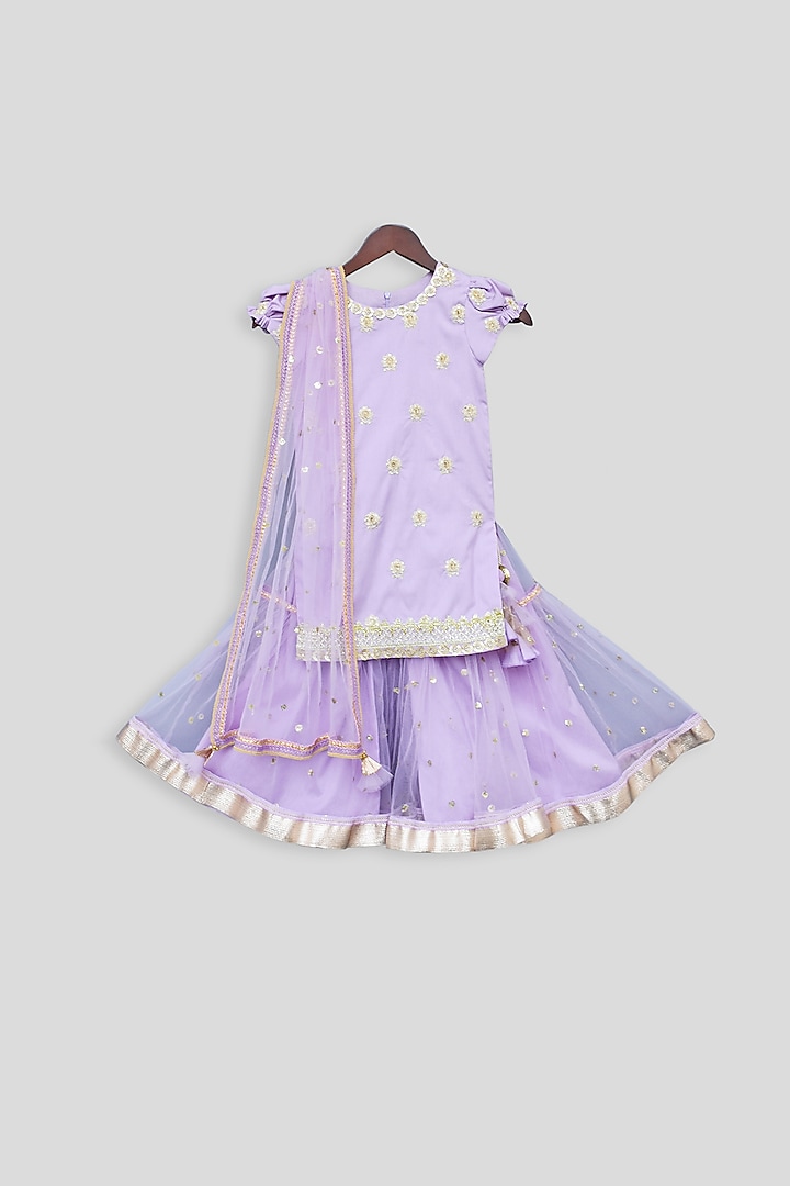 Purple Embroidered Sharara Set For Girls by Fayon Kids