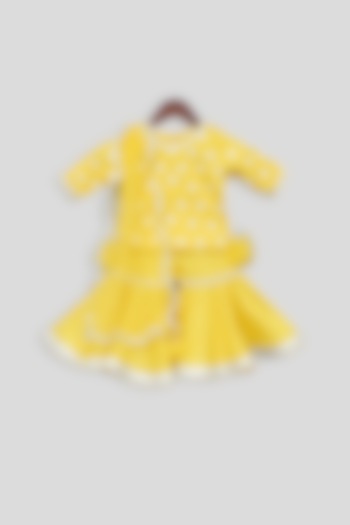 Yellow Embroidered Sharara Set For Girls by Fayon Kids