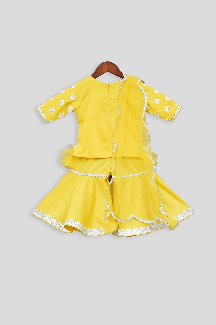 Yellow Embroidered Sharara Set For Girls by Fayon Kids at Pernia's Pop Up Shop