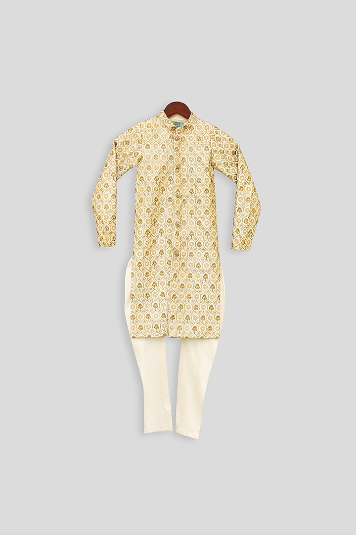 Golden Embroidered Ajkan Set For Boys by Fayon Kids