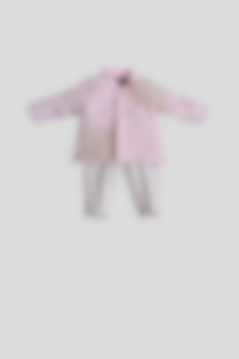 Pastel Pink & Off White Embroidered Ajkan Set For Boys by Fayon Kids