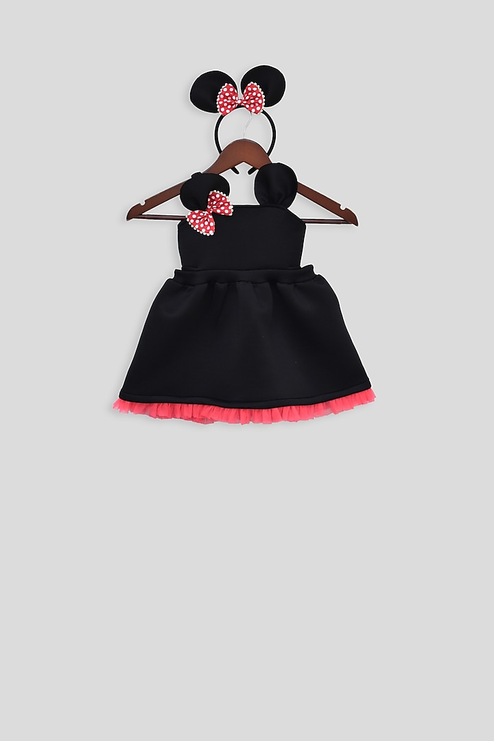 Black Neoprene Sleeveless Dress For Girls by Fayon Kids