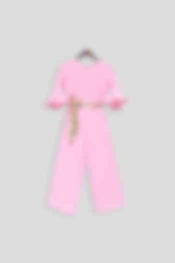 Pink Jumpsuit With Golden Belt For Girls by Fayon Kids at Pernia's Pop Up Shop