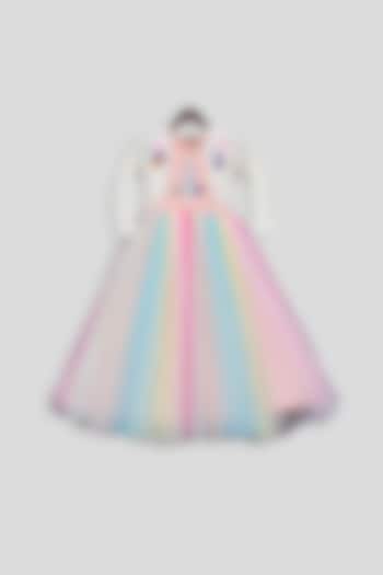 Multi Colored Embroidered Gown With Off White Jacket by Fayon Kids