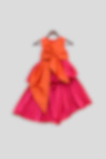 Hot Pink Gown With Bow For Girls by Fayon Kids
