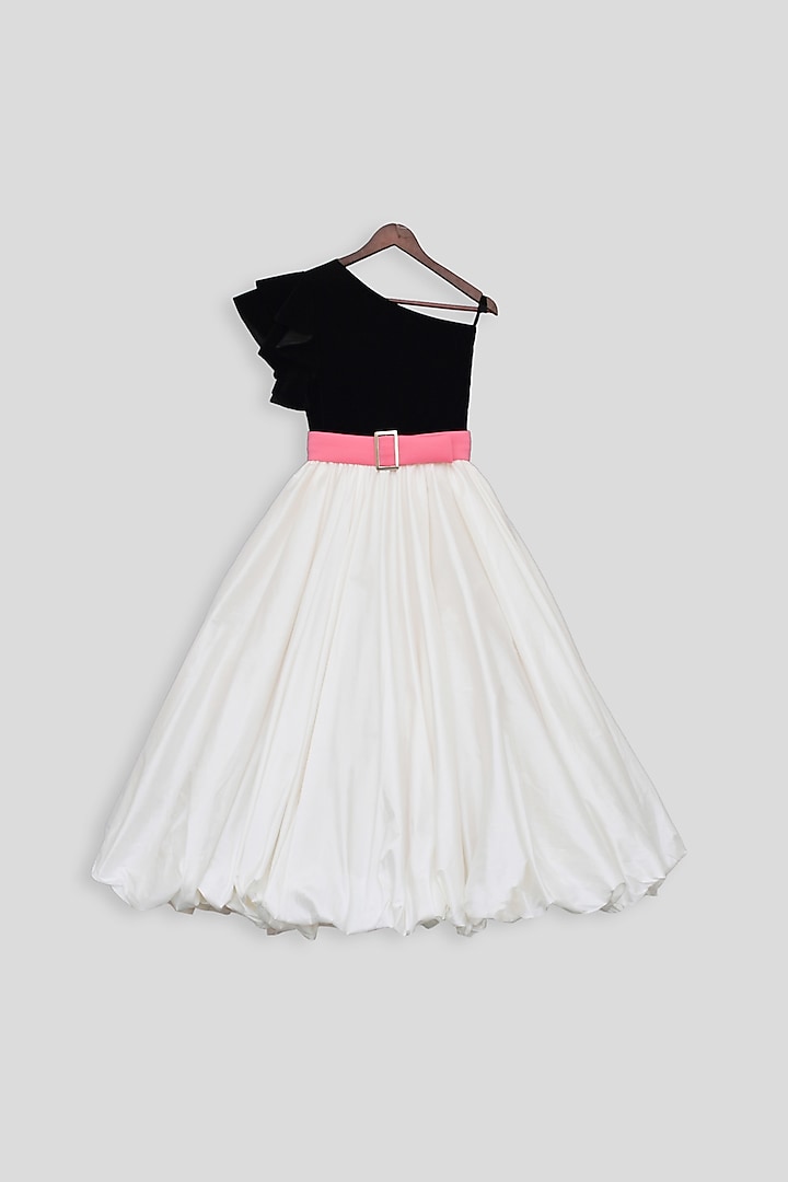 Black & White Gown With Belt For Girls by Fayon Kids
