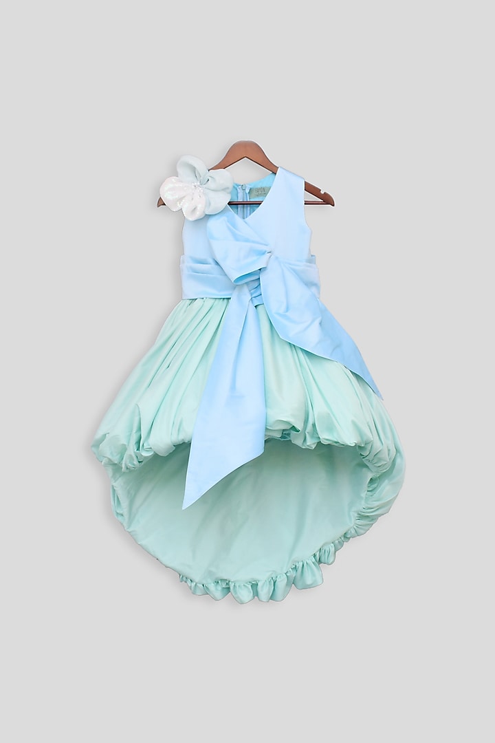 Pastel Blue & Green Gown With Bow For Girls by Fayon Kids