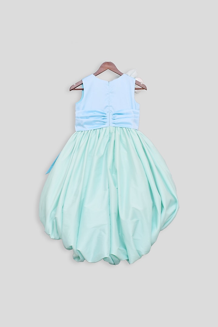 Pastel Blue & Green Gown With Bow For Girls by Fayon Kids at Pernia's Pop Up Shop