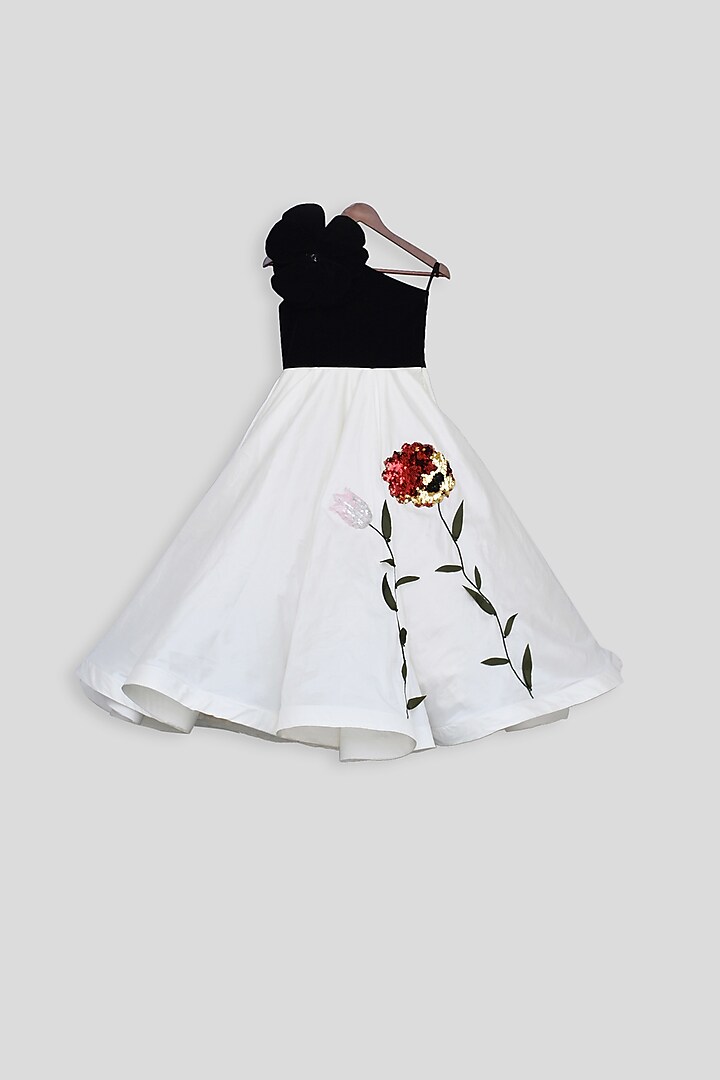 Black & White Embroidered Gown For Girls by Fayon Kids