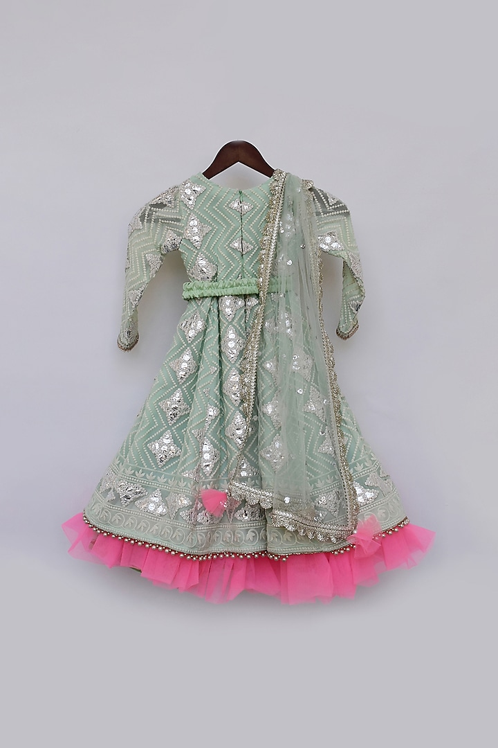 Pista Green Georgette Thread Embellished Anarkali With Dupatta For Girls by Fayon Kids at Pernia's Pop Up Shop