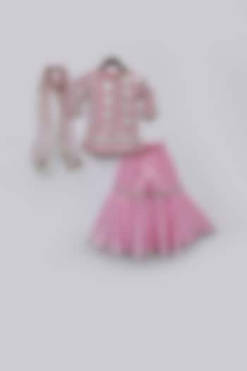 Pink Embellished Sharara Set For Girls by Fayon Kids