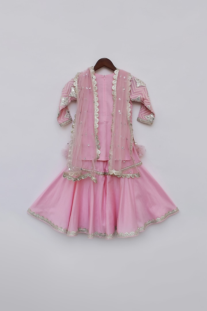 Pink Georgette Thread Embellished Sharara Set For Girls by Fayon Kids at Pernia's Pop Up Shop