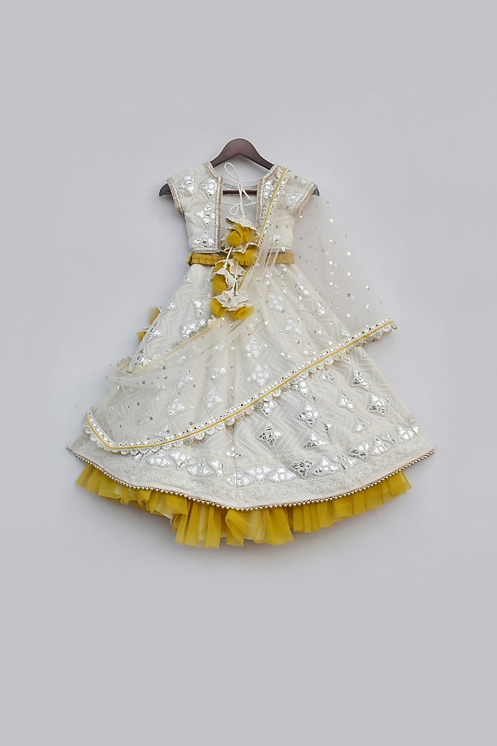 Off-White Twill Embroidered Lehenga Set For Girls by Fayon Kids at Pernia's Pop Up Shop
