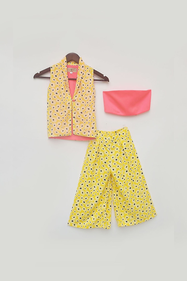 Pink and Yellow Printed Dhoti Set For Girls by Fayon Kids