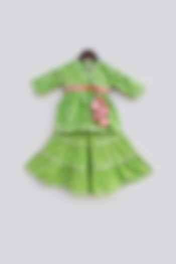 Green Printed Sharara Set For Girls by Fayon Kids