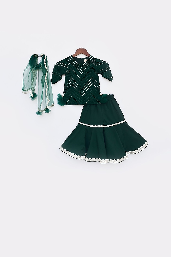 Green Embroidered Sharara Set For Girls by Fayon Kids