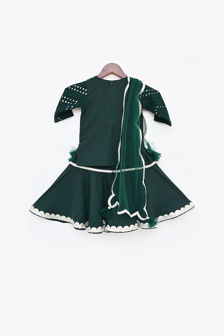 Green Georgette Thread Embroidered Sharara Set For Girls by Fayon Kids at Pernia's Pop Up Shop