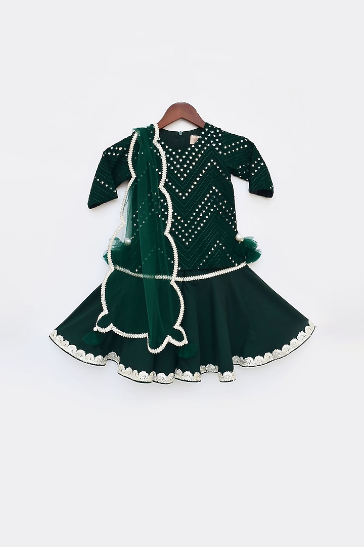 Green Georgette Thread Embroidered Sharara Set For Girls by Fayon Kids at Pernia's Pop Up Shop