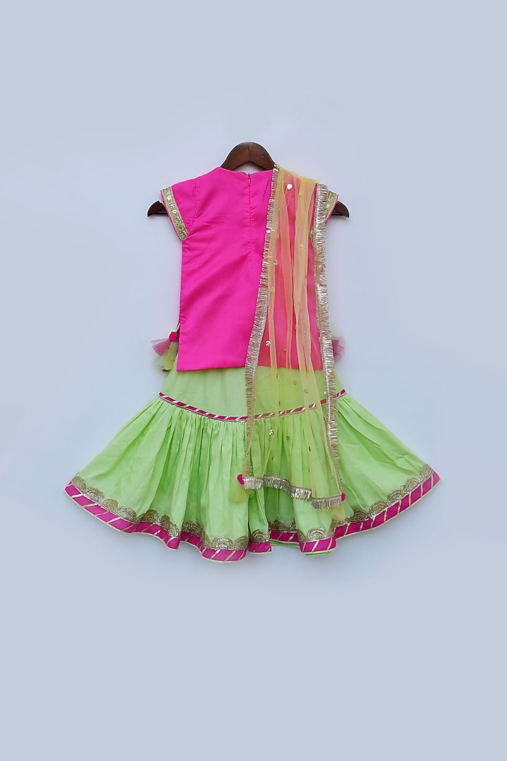 Green Dupion Silk Embellished Sharara Set For Girls by Fayon Kids at Pernia's Pop Up Shop