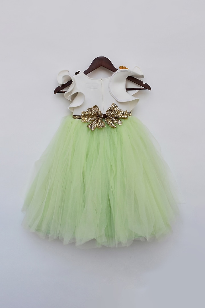 Off White & Green Lycra Gown For Girls by Fayon Kids at Pernia's Pop Up Shop