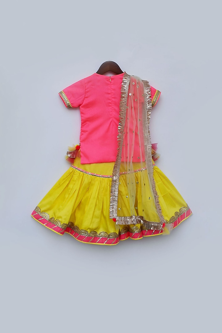 Yellow Croma Silk Sharara Set For Girls by Fayon Kids at Pernia's Pop Up Shop
