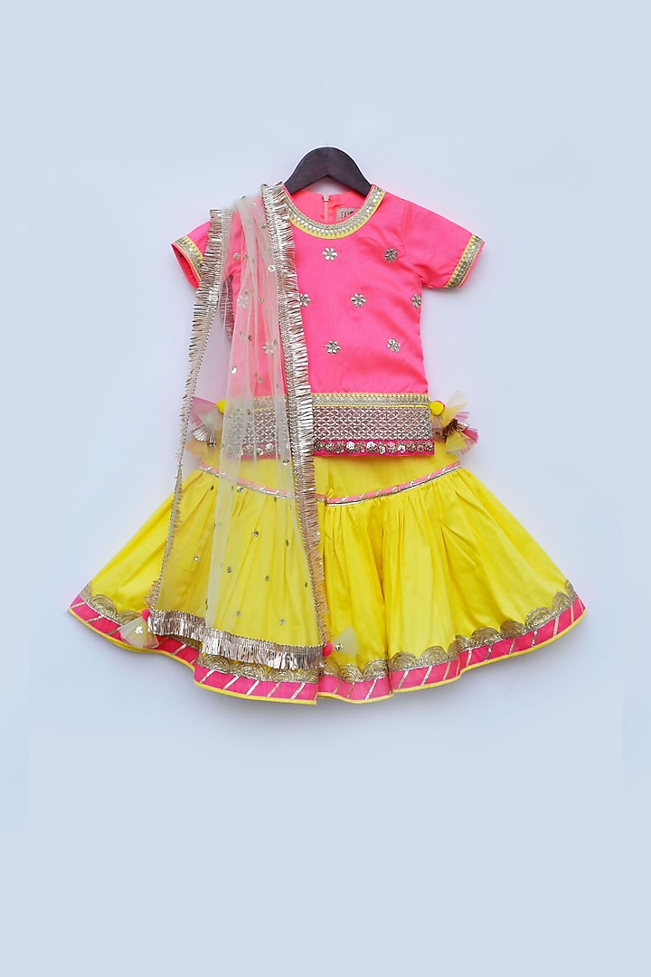 Yellow Croma Silk Sharara Set For Girls by Fayon Kids at Pernia's Pop Up Shop