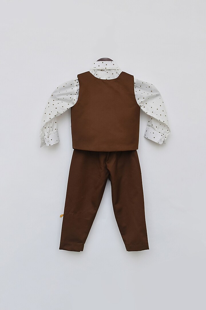 Brown Embroidered Jacket Set For Boys by Fayon Kids at Pernia's Pop Up Shop