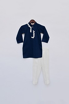 Royal Blue Embroidered Kurta set by Fayon Kids