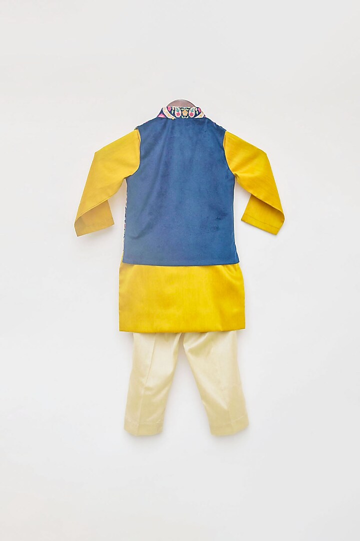 Blue Embroidered Nehru Jacket With Kurta Set by Fayon Kids at Pernia's Pop Up Shop