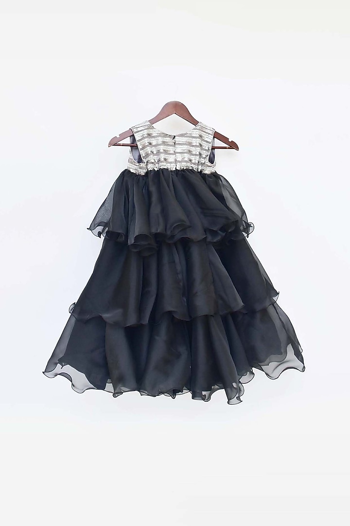 Black & Silver Organza Sequins Ruffled Dress For Girls by Fayon Kids at Pernia's Pop Up Shop