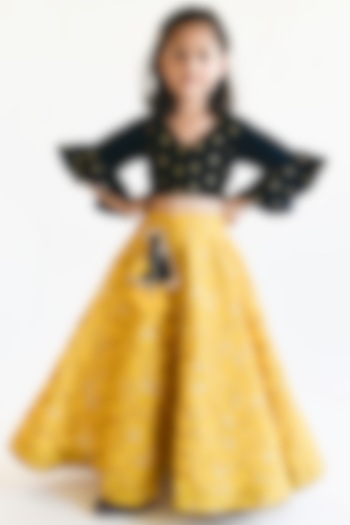 Yellow Embroidered Lehenga Set For Girls by Fayon Kids
