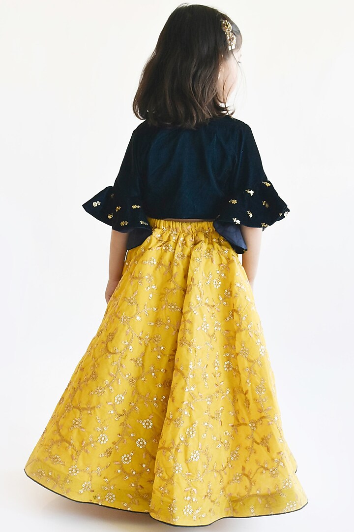 Yellow Embroidered Lehenga Set For Girls by Fayon Kids at Pernia's Pop Up Shop