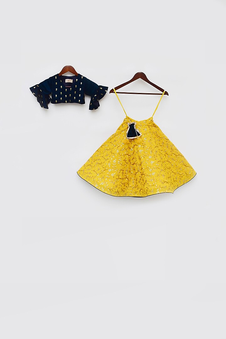 Yellow Embroidered Lehenga Set For Girls by Fayon Kids at Pernia's Pop Up Shop