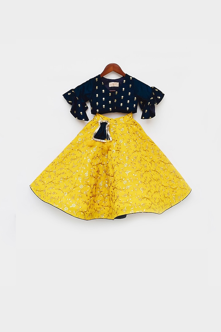 Yellow Embroidered Lehenga Set For Girls by Fayon Kids at Pernia's Pop Up Shop