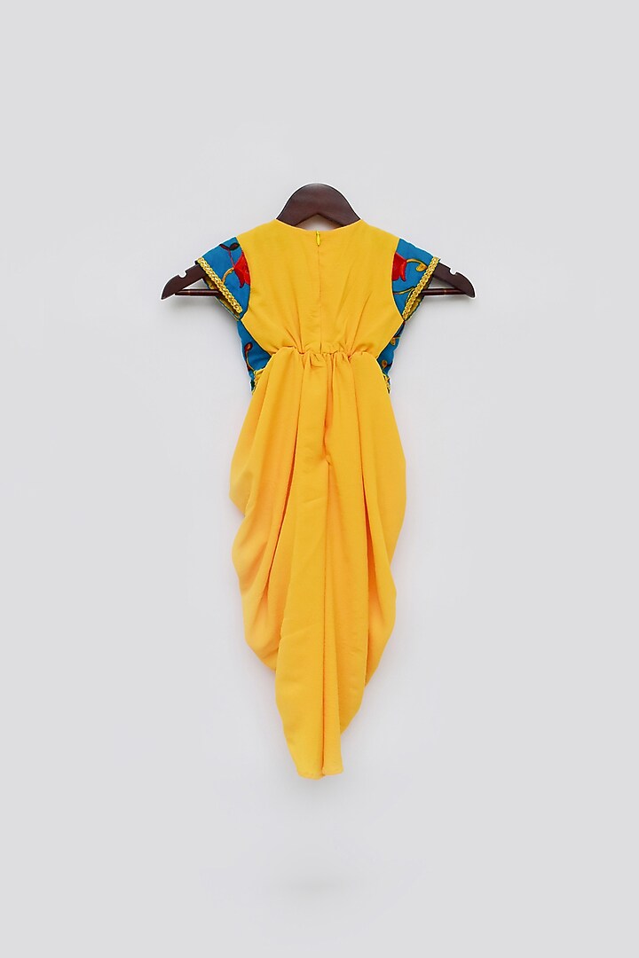 Yellow & Blue Georgette Dhoti Jumpsuit For Girls by Fayon Kids at Pernia's Pop Up Shop