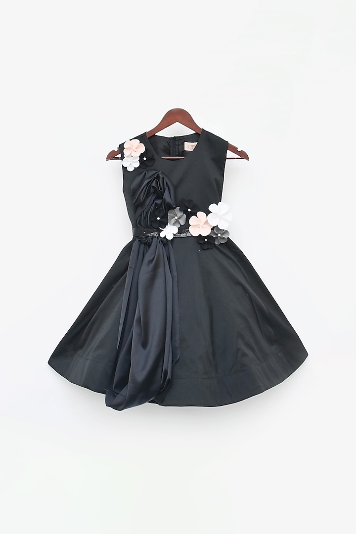 Black Taffeta Silk Dress For Girls by Fayon Kids