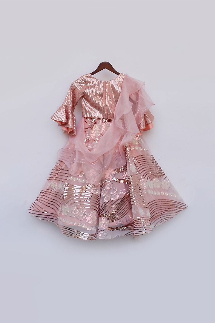 Peach Sequins Lehenga Set For Girls by Fayon Kids at Pernia's Pop Up Shop
