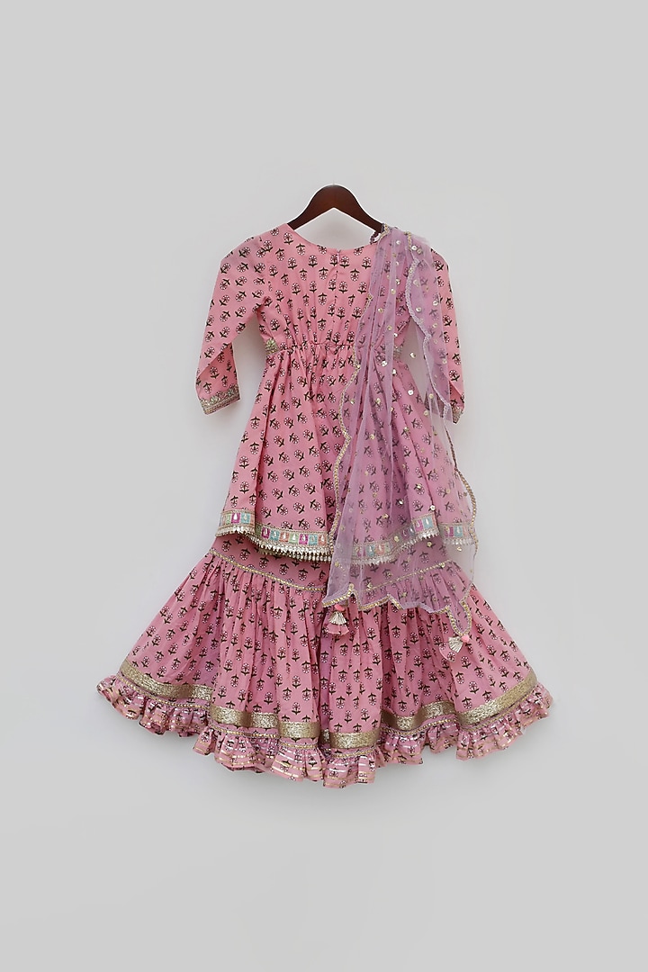 Pink Cotton Printed Sharara Set For Girls by Fayon Kids at Pernia's Pop Up Shop