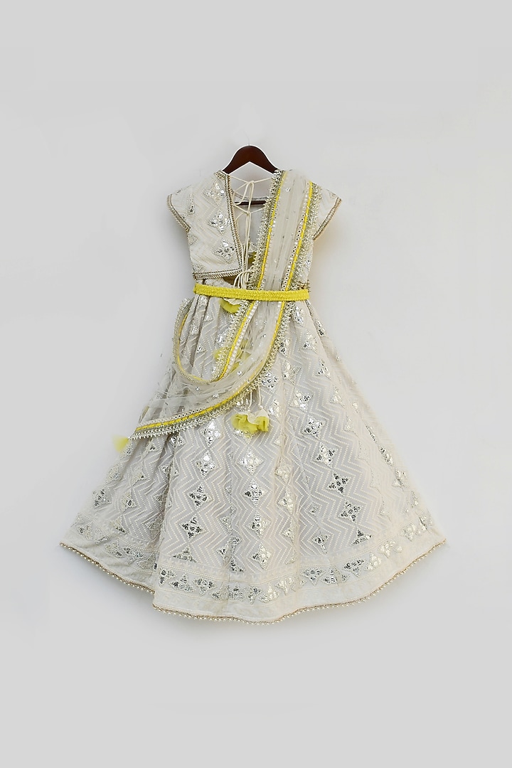 Off-White Cotton Gota Embroidered Lehenga Set For Girls by Fayon Kids at Pernia's Pop Up Shop
