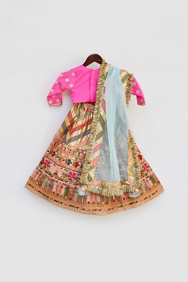 Multi-Colored Silk Embroidered Lehenga Set For Girls by Fayon Kids at Pernia's Pop Up Shop