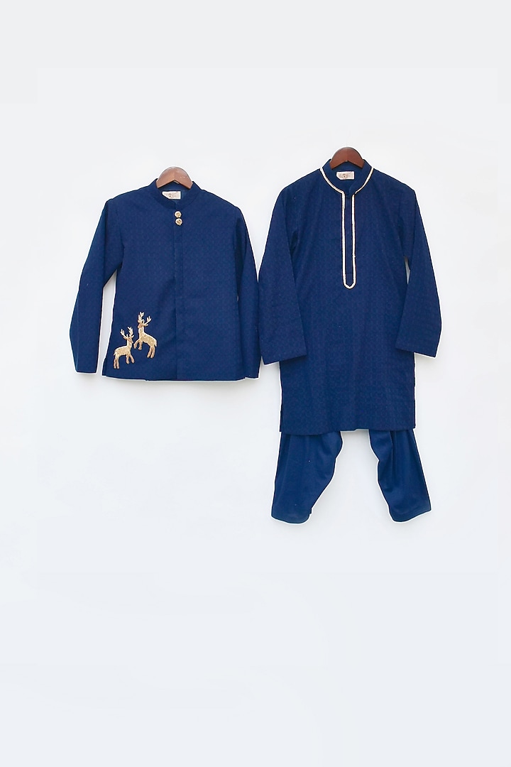 Navy Cotton Jacket Set For Boys by Fayon Kids at Pernia's Pop Up Shop