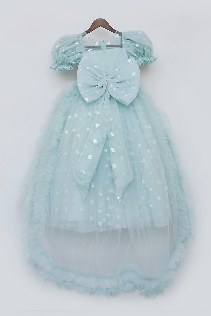 Blue Net Frilled Gown For Girls by Fayon Kids at Pernia's Pop Up Shop