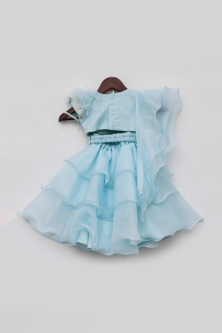 Blue Organza Embroidered Lehenga Set For Girls by Fayon Kids at Pernia's Pop Up Shop