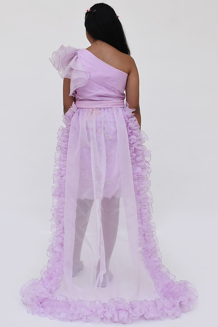 Lilac Organza Sequins Embroidered One-Shoulder Dress For Girls by Fayon Kids at Pernia's Pop Up Shop