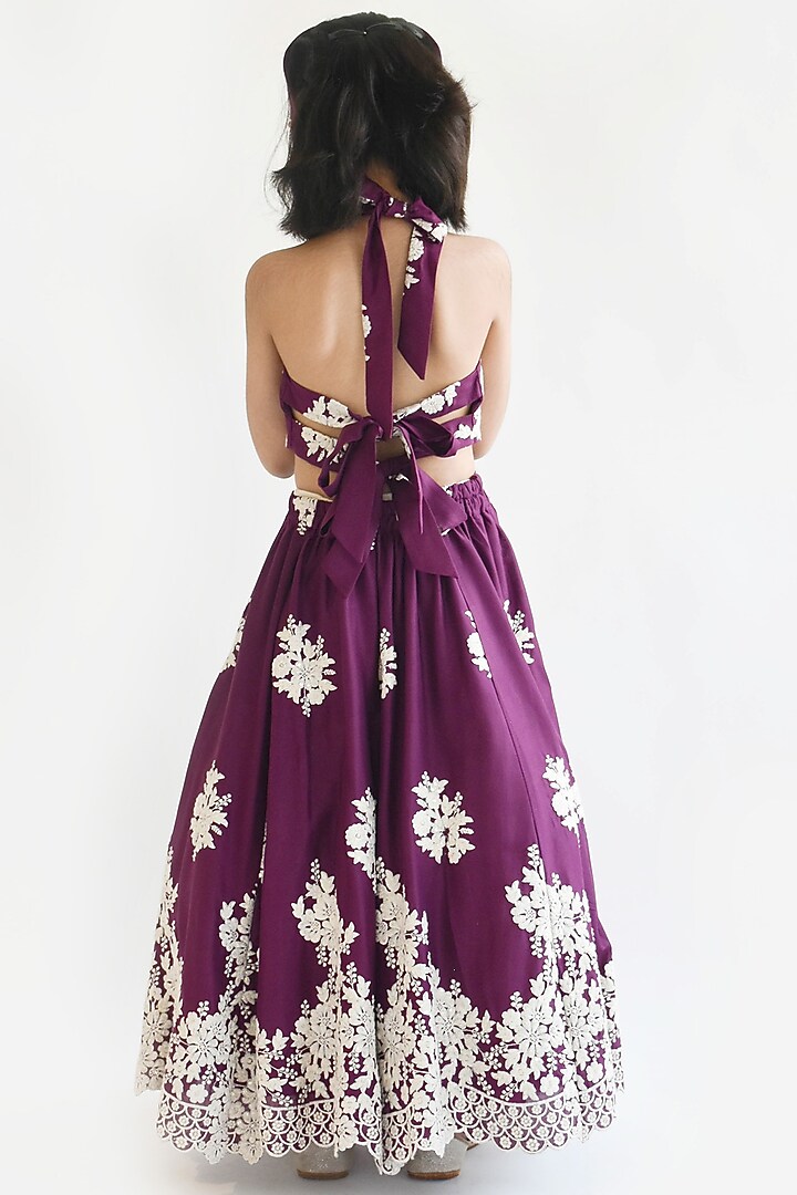 Wine Cotton Embroidered Gown For Girls by Fayon Kids at Pernia's Pop Up Shop