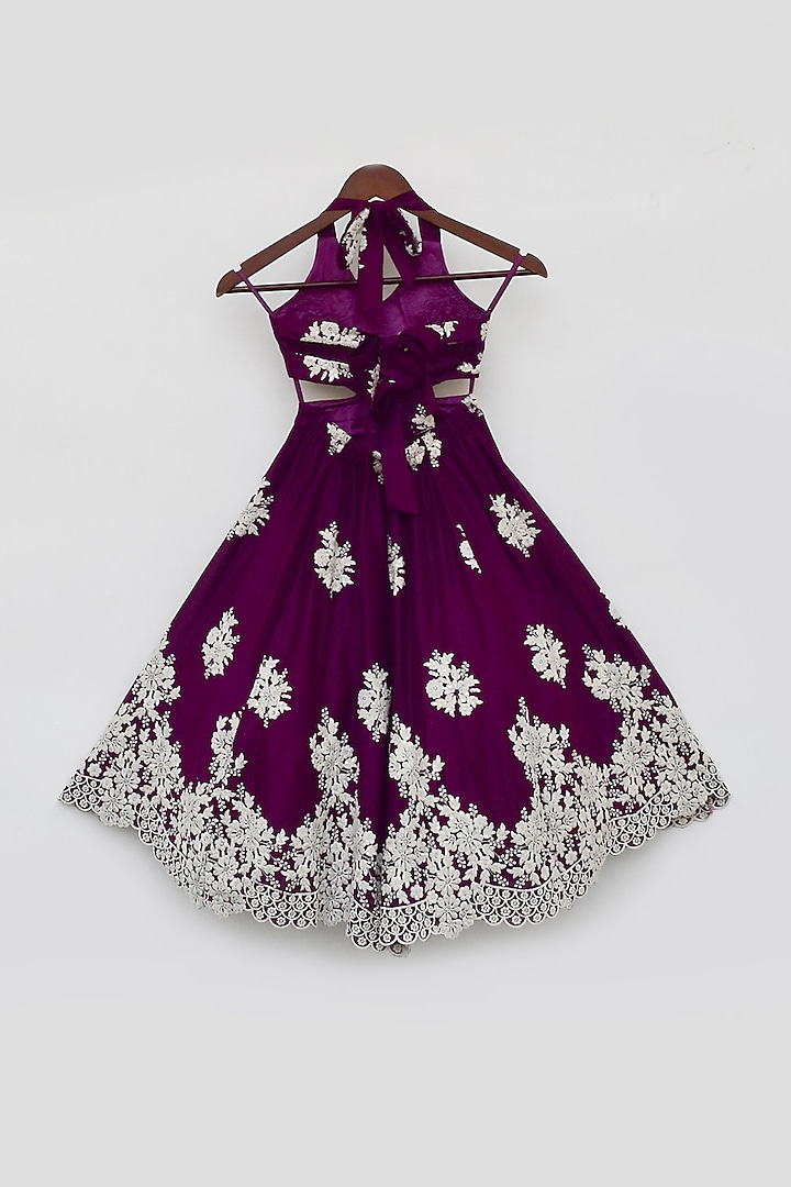 Wine Embroidered Gown For Girls by Fayon Kids