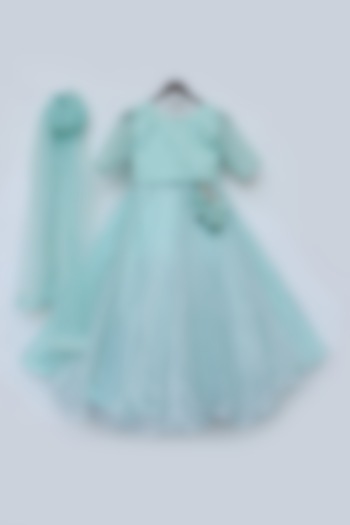 Blue Embroidered Lehenga Set For Girls by Fayon Kids at Pernia's Pop Up Shop