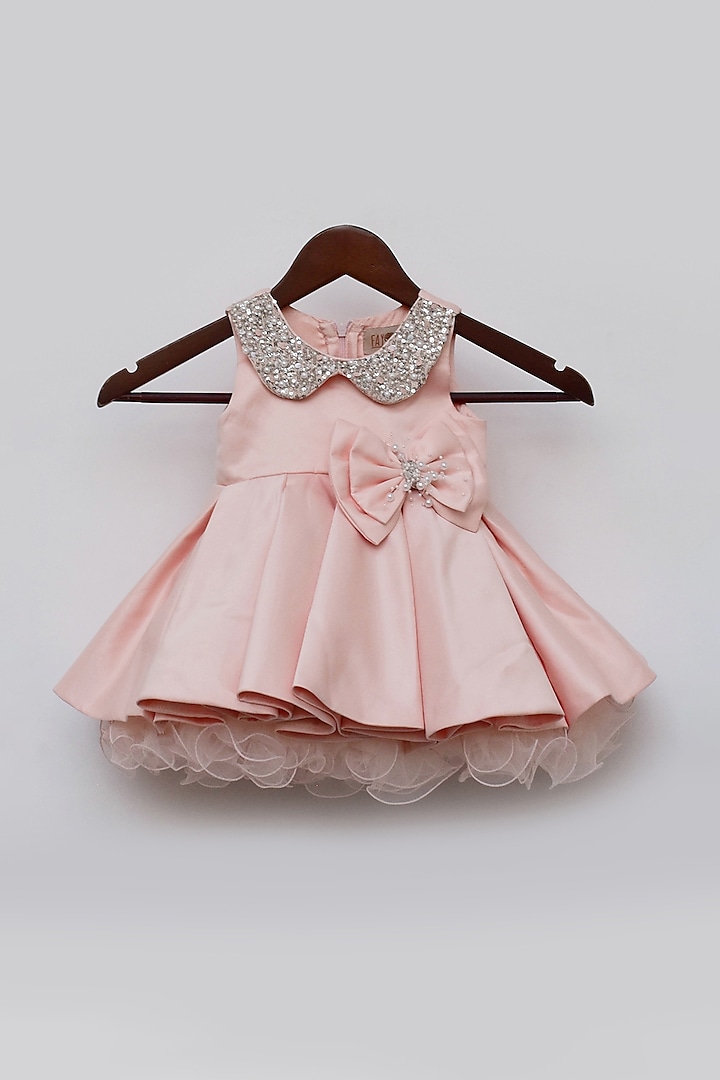 Pink Embroidered Frock For Girls by Fayon Kids