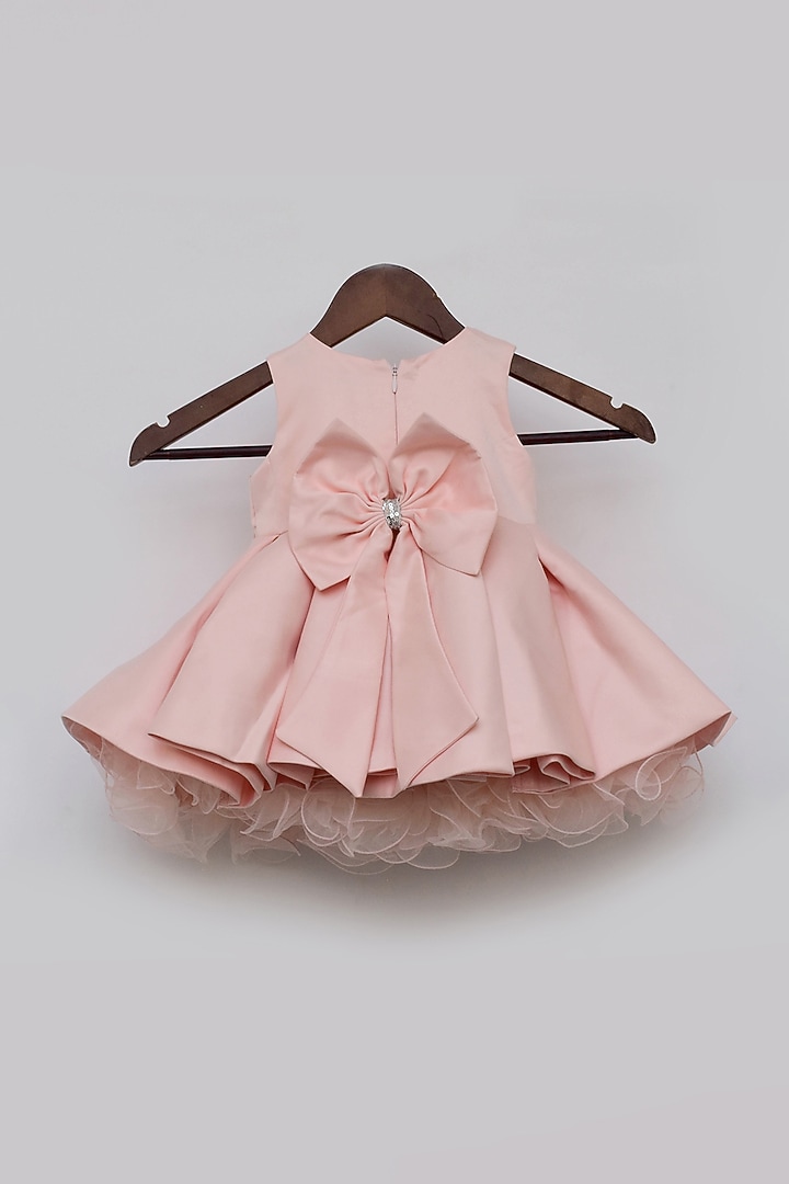 Pink Satin Embroidered Frilled Dress For Girls by Fayon Kids at Pernia's Pop Up Shop