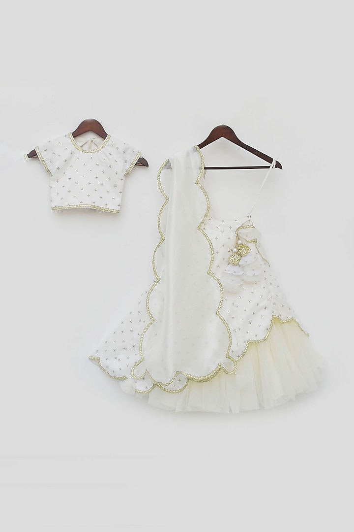 Off-White Organza Sequins Embroidered Lehenga Set For Girls by Fayon Kids at Pernia's Pop Up Shop